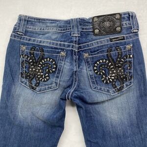 Miss Me Jeans Womens Sz 27 boot cut blue Denim Embellished Fleur de lis Pockets‎
